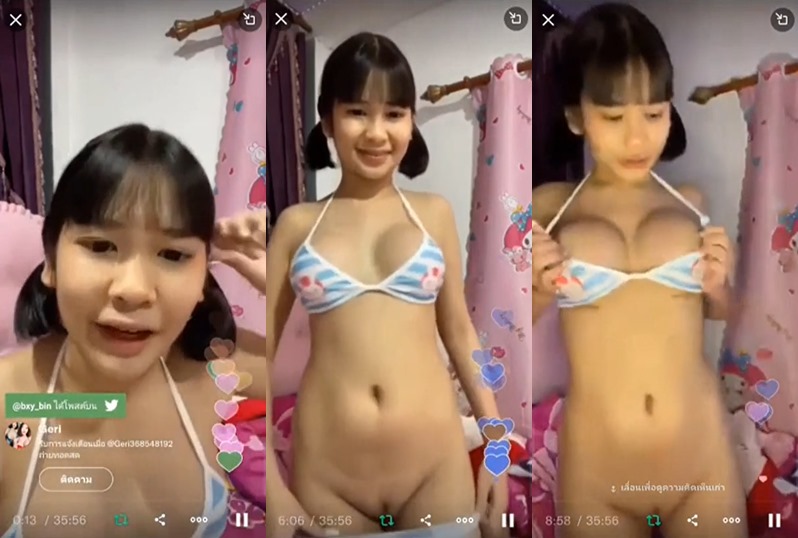 Nong Ferry, a young girl with big breasts, a tweet star, live, opens her pussy and shows her very big pussy.