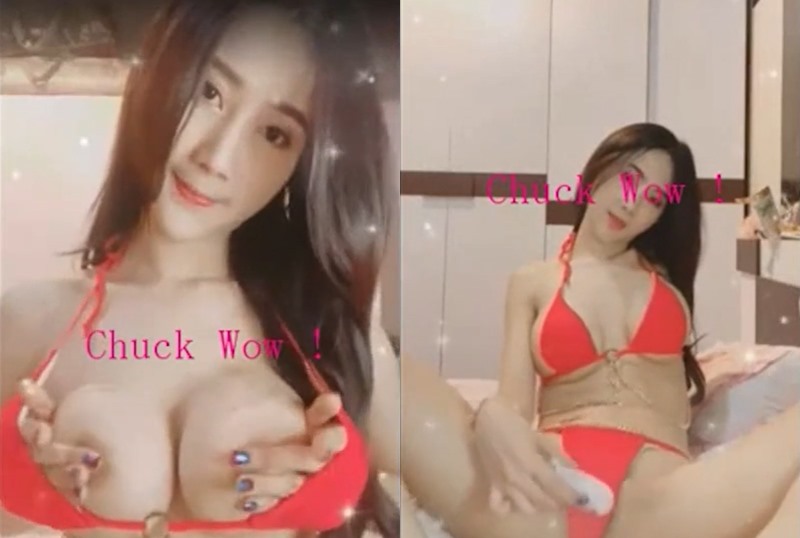 Nong Noey Suzuki, sự kiện M-Live, một cô gái gợi cảm mặc bikini màu đỏ để trêu chọc người xem trong một buổi phát sóng trực tiếp.